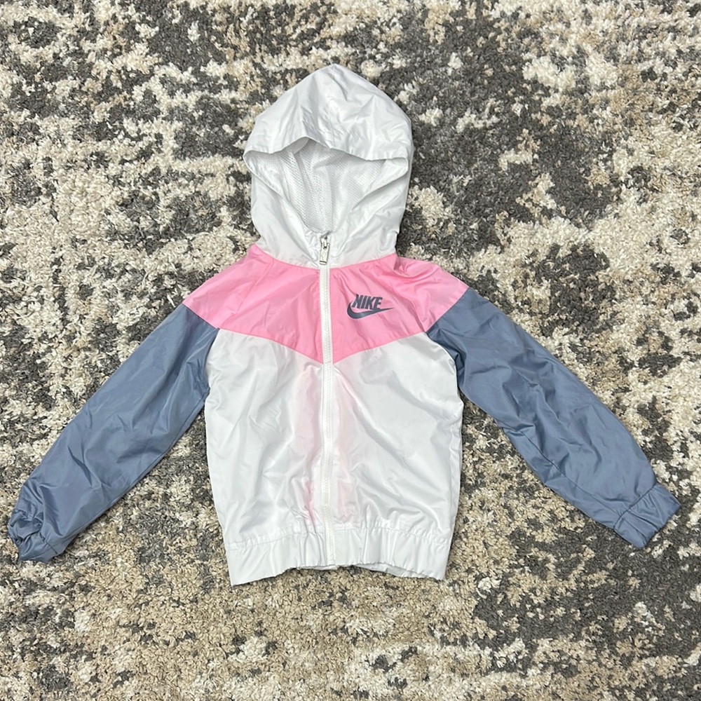 Nike Youth Pink and Gray Hooded Windbreaker Track Jacket